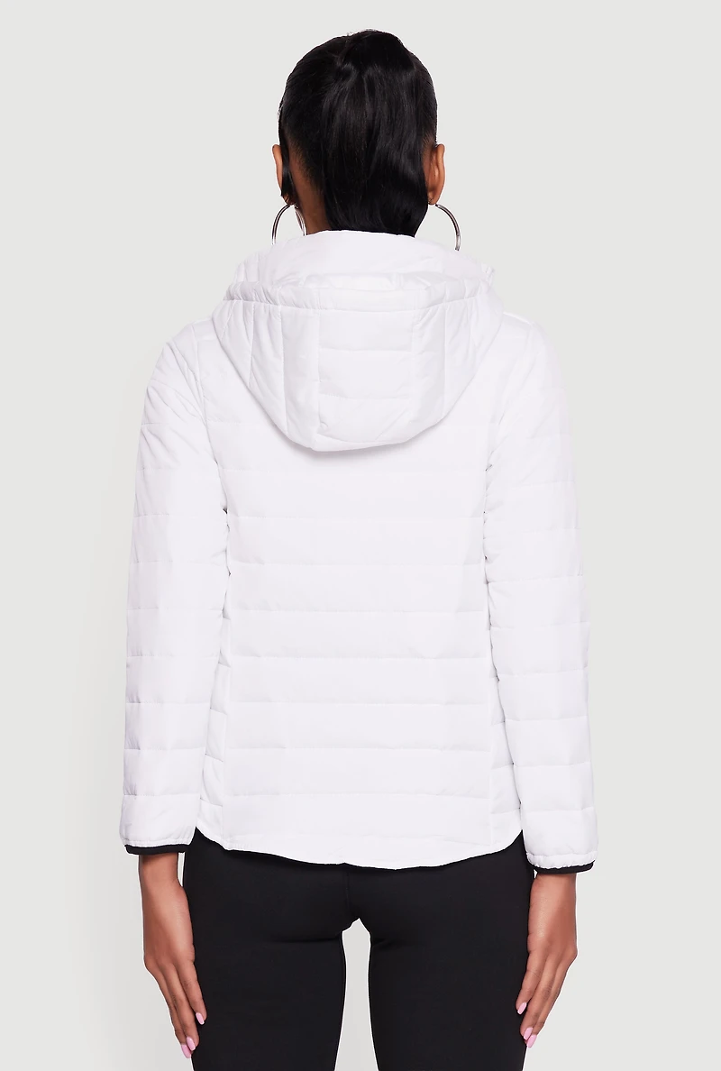 Nylon Hooded Quilted Puffer Jacket with Zip Pockets