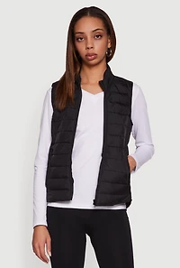 Mock Neck Zip Front Puffer Vest