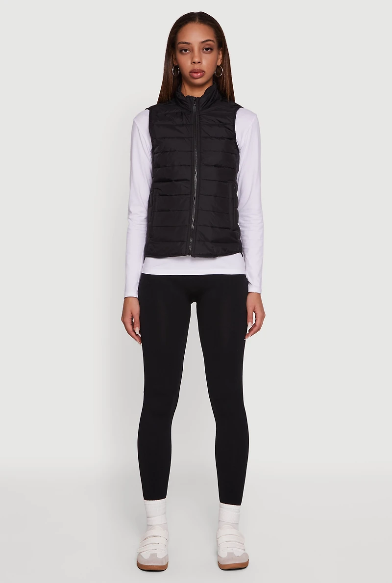 Mock Neck Zip Front Puffer Vest