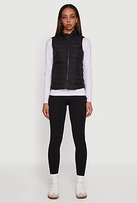 Mock Neck Zip Front Puffer Vest