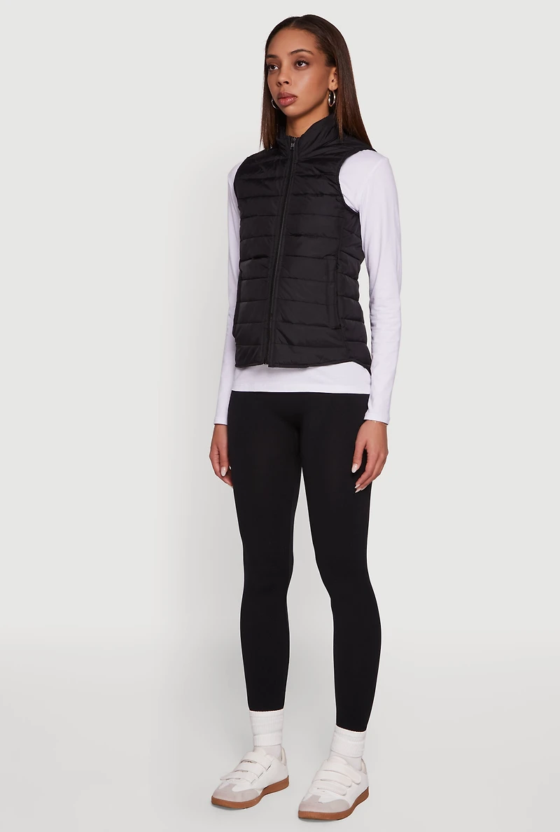 Mock Neck Zip Front Puffer Vest