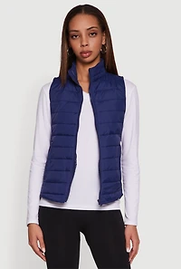 Womens Mock Neck Zip Front Puffer Vest,