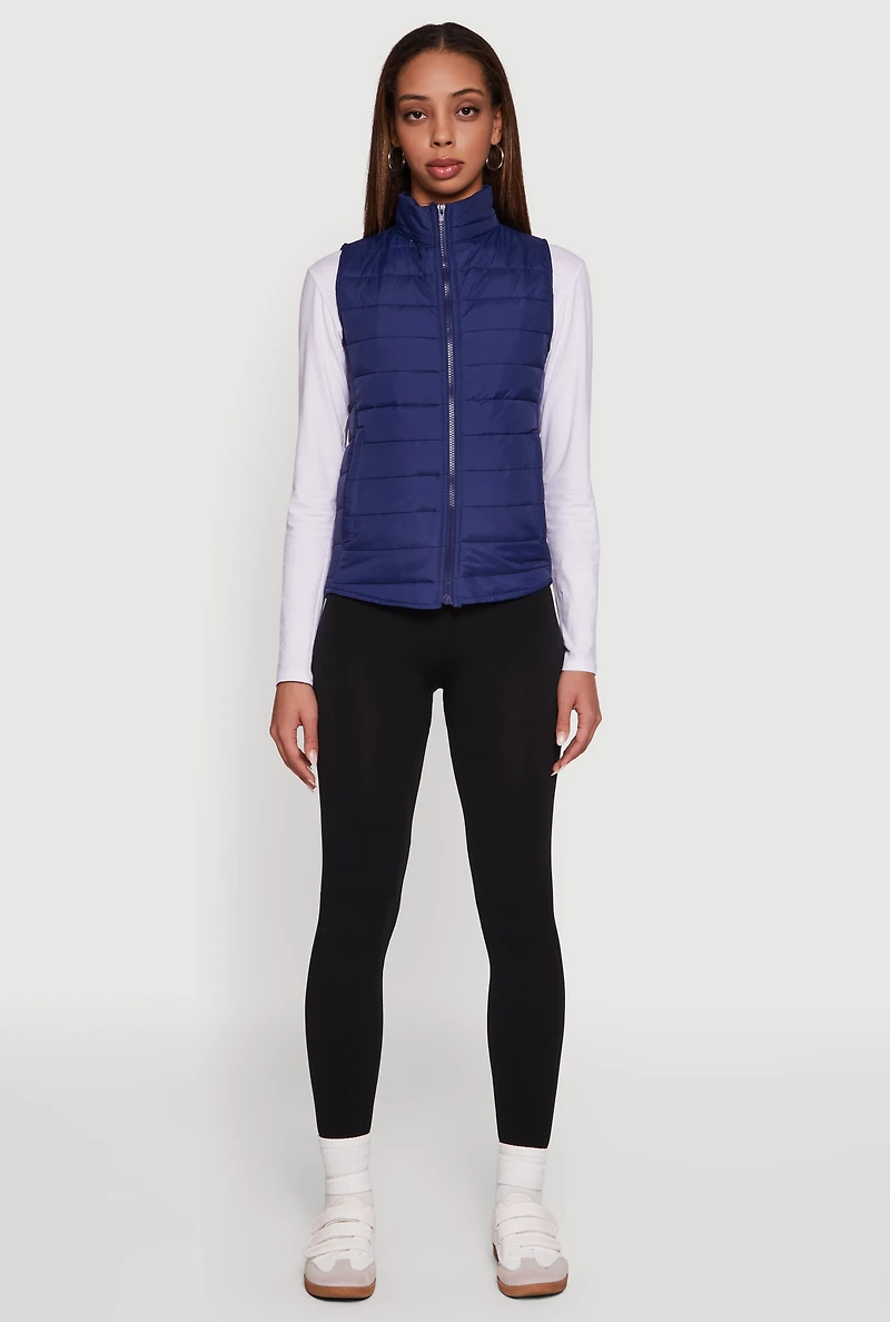 Womens Mock Neck Zip Front Puffer Vest,