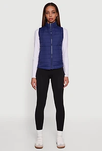 Womens Mock Neck Zip Front Puffer Vest,