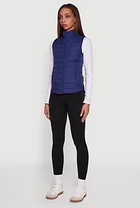Womens Mock Neck Zip Front Puffer Vest,