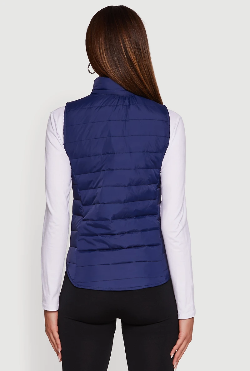Womens Mock Neck Zip Front Puffer Vest,