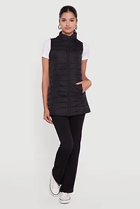 Womens Nylon Zip Front Mock Neck Puffer Vest,
