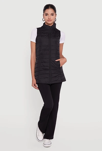 Nylon Zip Front Mock Neck Puffer Vest