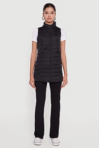 Womens Nylon Zip Front Mock Neck Puffer Vest,