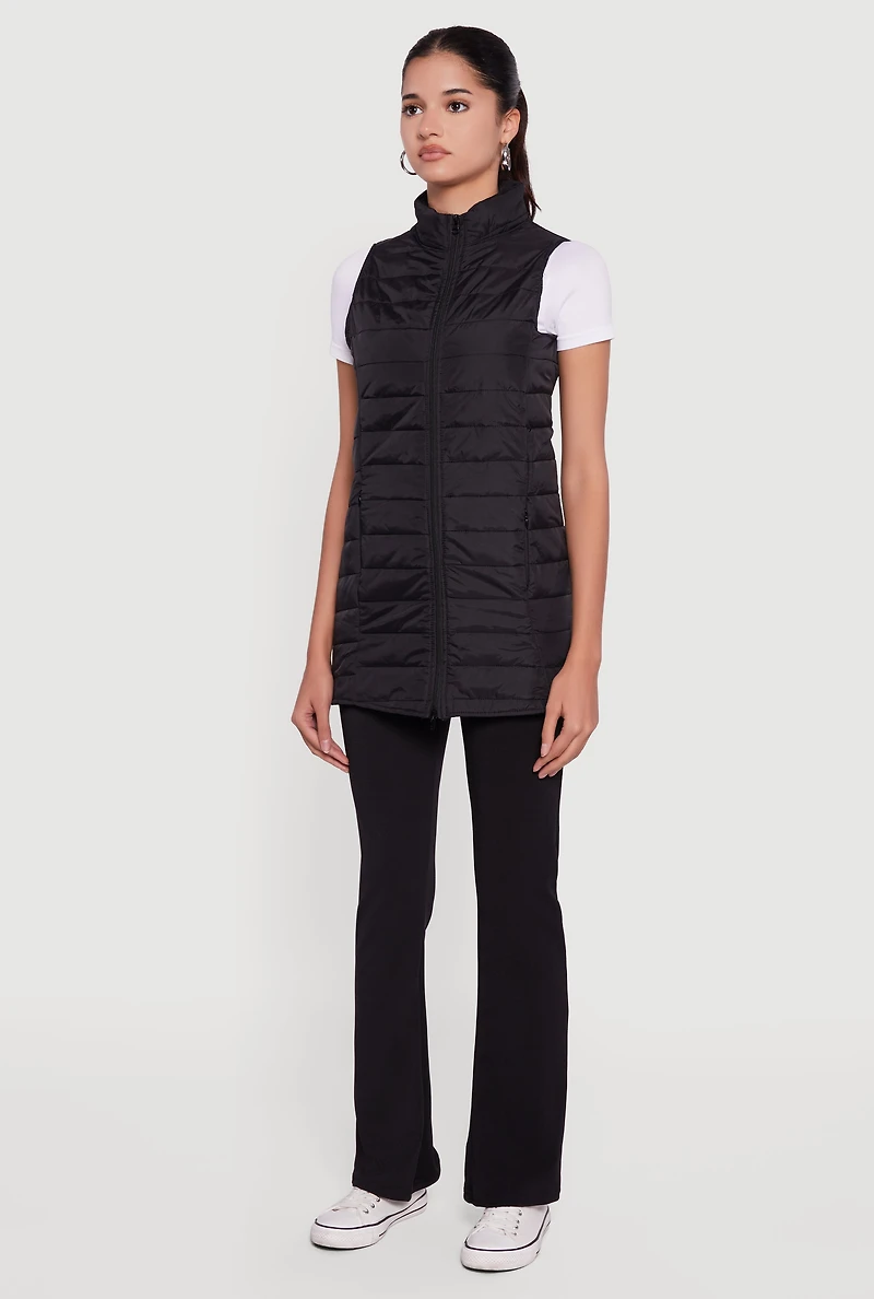 Nylon Zip Front Mock Neck Puffer Vest