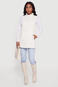 Nylon Zip Front Mock Neck Puffer Vest