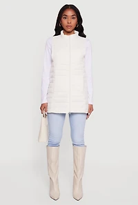 Nylon Zip Front Mock Neck Puffer Vest