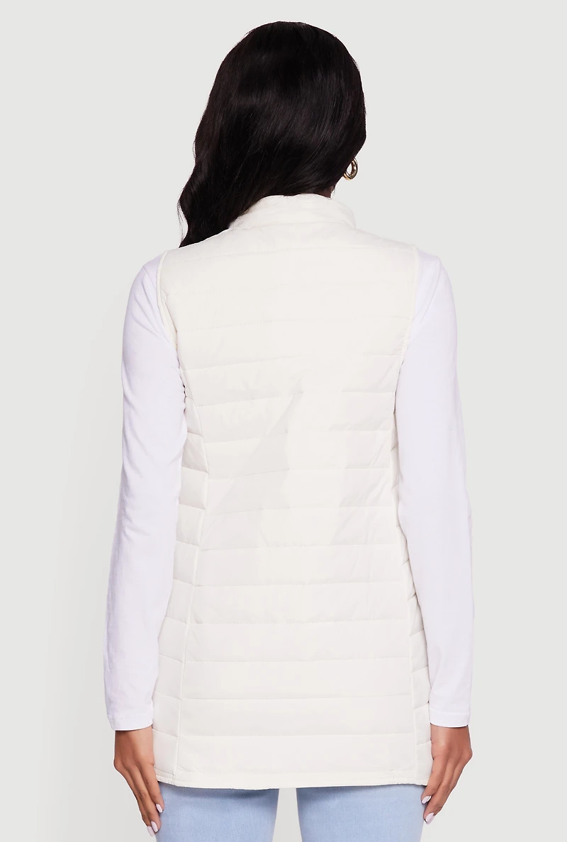 Nylon Zip Front Mock Neck Puffer Vest