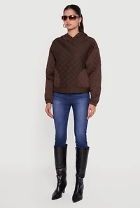 Womens Quilted Pullover Hoodie, Brown, Size XL