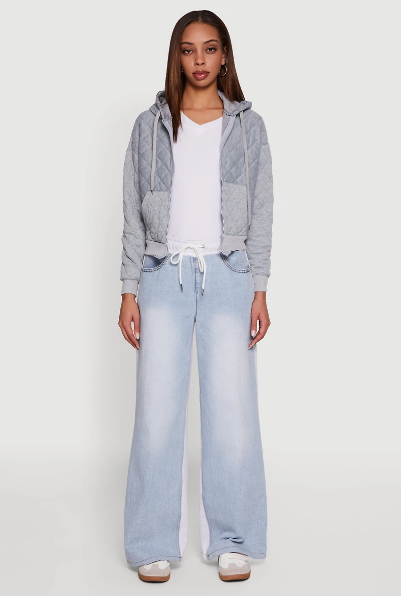 Quilted Zip Front Hoodie