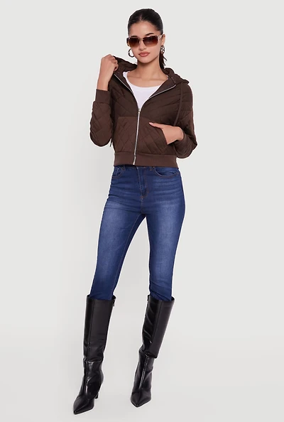 Womens Quilted Zip Front Hoodie,