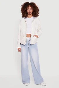 Hooded Long Sleeve Snap Button Quilted Jacket