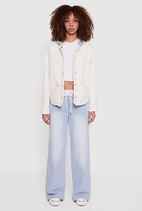 Hooded Long Sleeve Snap Button Quilted Jacket