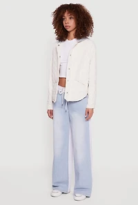 Hooded Long Sleeve Snap Button Quilted Jacket