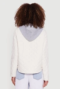 Hooded Long Sleeve Snap Button Quilted Jacket