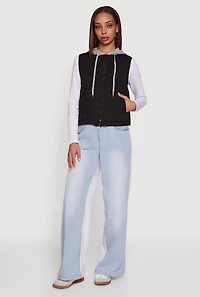 Womens Fleece Hooded Zip Front Quilted Vest, M