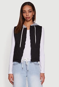 Womens Fleece Hooded Zip Front Quilted Vest, M