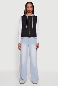 Womens Fleece Hooded Zip Front Quilted Vest, M