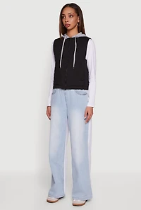 Womens Fleece Hooded Zip Front Quilted Vest, M