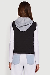 Womens Fleece Hooded Zip Front Quilted Vest, M