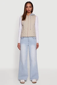 Fleece Hooded Zip Front Quilted Vest