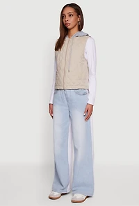 Fleece Hooded Zip Front Quilted Vest