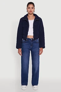 Mock Neck Zip Front Corduroy Puffer Jacket