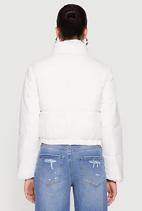 Nylon Long Sleeve Mock Neck Zip Front Puffer Jacket