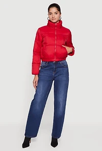 Nylon Long Sleeve Mock Neck Zip Front Puffer Jacket