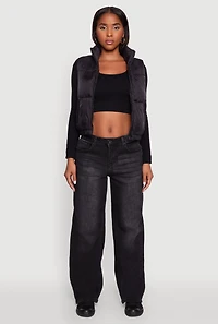 Womens Nylon Mock Neck Puffer Vest, Black, Size L