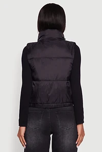 Womens Nylon Mock Neck Puffer Vest, Black, Size L