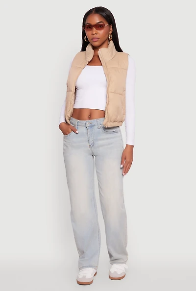 Womens Nylon Mock Neck Puffer Vest,