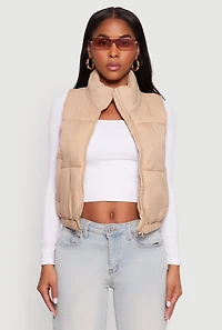 Womens Nylon Mock Neck Puffer Vest,