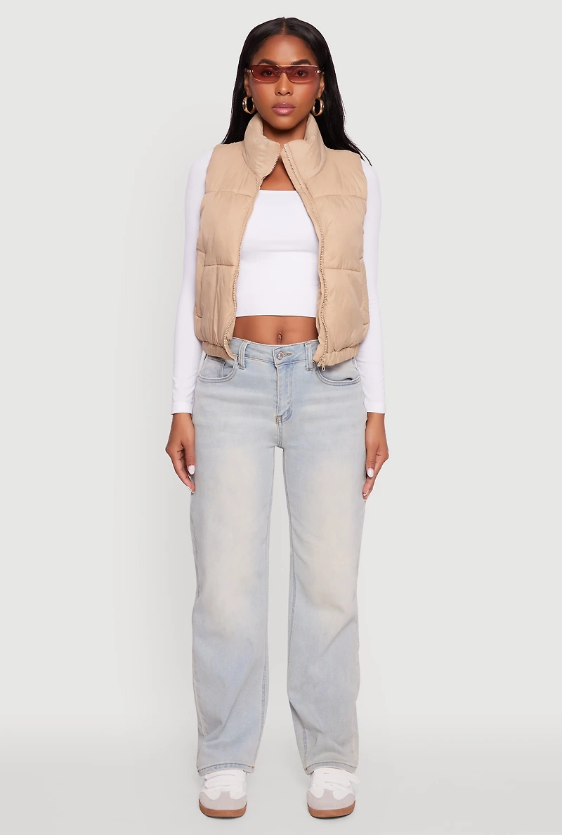 Womens Nylon Mock Neck Puffer Vest,