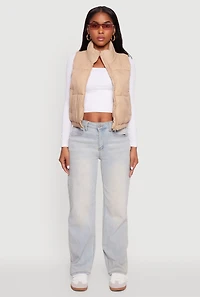 Womens Nylon Mock Neck Puffer Vest,