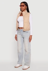 Womens Nylon Mock Neck Puffer Vest,