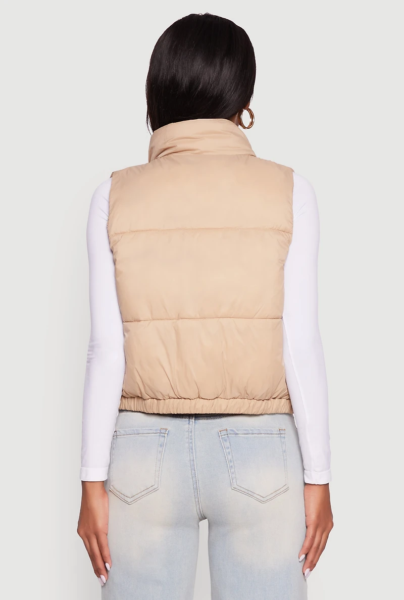 Womens Nylon Mock Neck Puffer Vest,