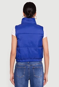 Womens Nylon Mock Neck Puffer Vest, Blue, Size S