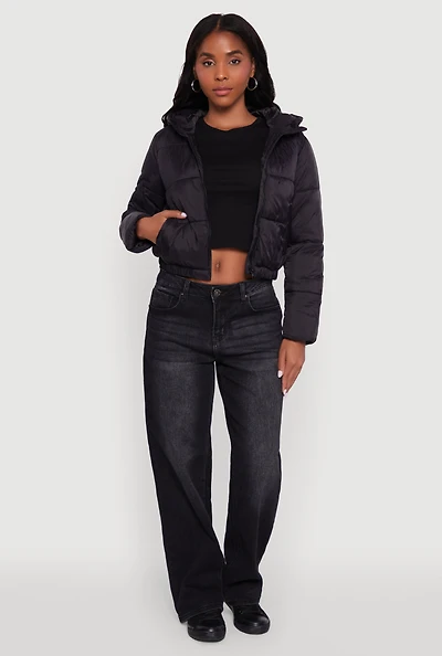 Womens Cropped Hooded Puffer Jacket,
