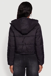 Womens Cropped Hooded Puffer Jacket, Black, Size L