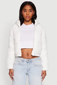 Womens Cropped Hooded Puffer Jacket, White,