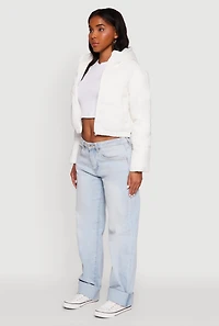 Womens Cropped Hooded Puffer Jacket, White,