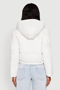 Womens Cropped Hooded Puffer Jacket, White,
