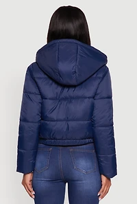Womens Cropped Hooded Puffer Jacket, Blue, Size L