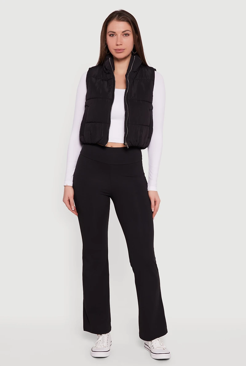 Womens Cropped Mock Neck Puffer Vest,